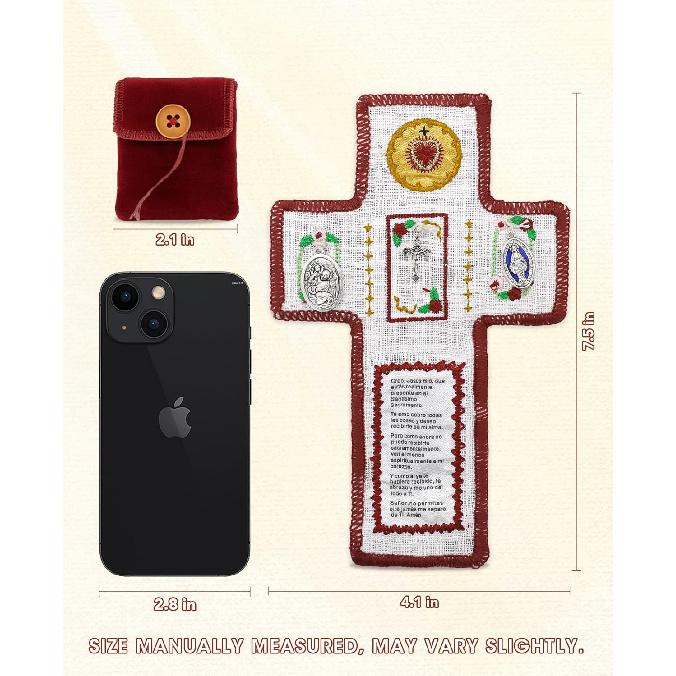 Onism 3Pcs Prayer Quilt with Cross ide,Mini Handcrafted Pocket devotional,Portable Pocket Shrine Catholic, Christian Gifts for Catholic