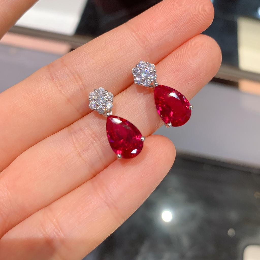 Jewelry Douyin Simulation Red Corundum Sapphire Water Drop Jewelry Set 8 * 12