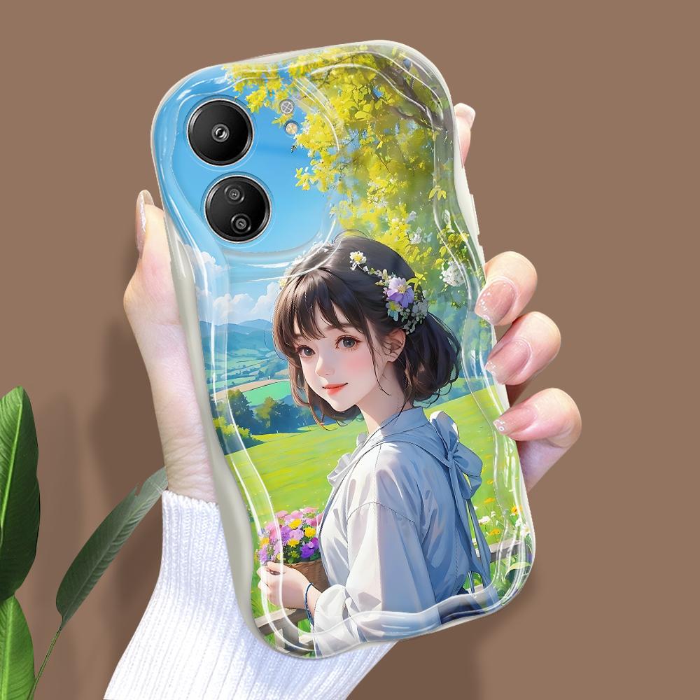 Cute Cartoon Pattern Cream Texture Casing Wavy Edge Soft Silicone Cover Phone Case for Xiaomi Redmi