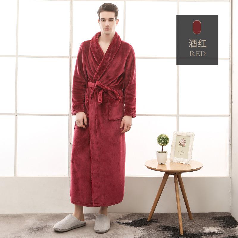 Large Size Men's Autumn Winter Thicken Warm Soft Flannel Bathrobe Couple's Luxe Robe Long Sleepwear