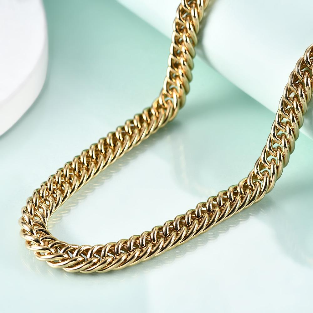 Unisex 14K Gold-Plated Cuban Link Necklace - 7MM Titanium Steel with OT Buckle