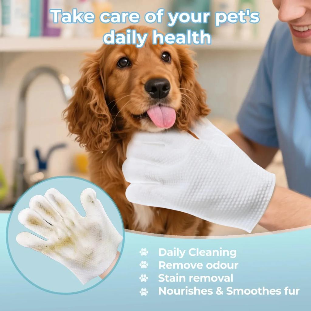 Pet No Rinse Glove Wipes Lickable Cleaning Gloves Disposable Spa Bath Glove Cat Dog Puppy Kitten Daily Grooming Care Supplies