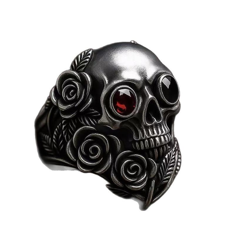 Vintage Gothic Skull Rose Ring For Men WoVintage Gothic Skull Rose Ring For Men Women Hip Hop Biker Finger Ring Halloween Birthd