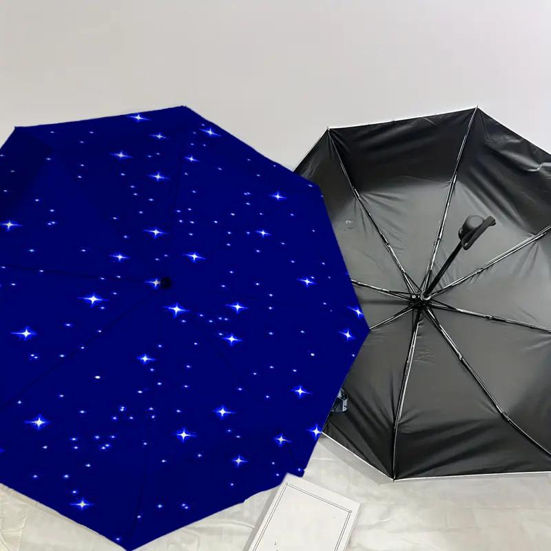 1 Stück blaue Sterne Regenschirm - 8 Speichen verstärkt, Automatisches Öffnen, Leicht & Langlebig, Niedliches Modeaccessoire für den Außenbereich, Strand oder Freizeit, Strandschirm