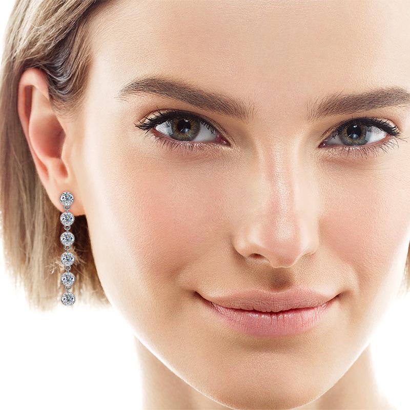 Silvere Glam European And American Style Long Moissanite Stud Earrings, Fashionable Tassel Earrings And Diamond-encrusted Earrings For Girls