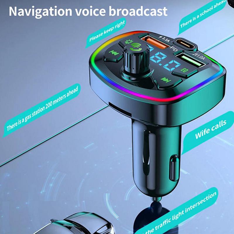 Car Bluetooth 5.0 Charger Fm Transmitter Pd 18W Type-C Dual Usb Colorful Ambient Light Cigarette Lighter Mp3 Music Player