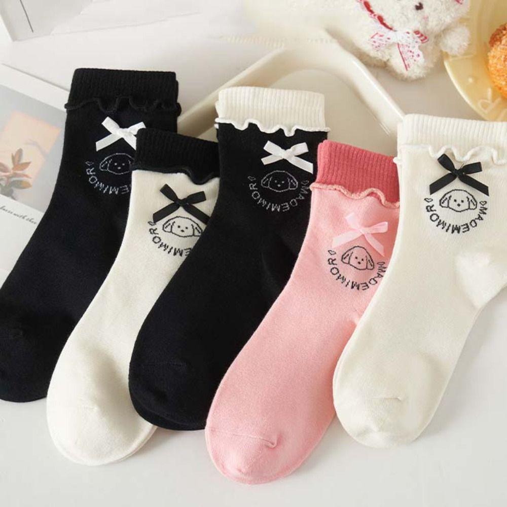 

Женские хлопковые носки с бантом и надписью, милые хлопковые носки с бантом и рюшами по краям, женские чулочно-носочные изделия