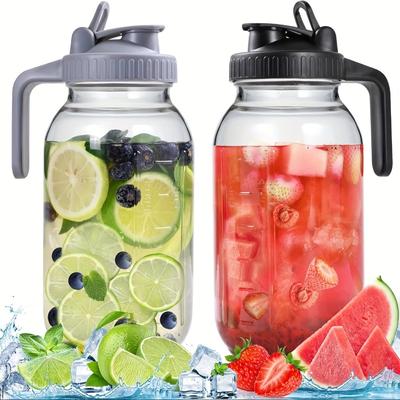 Glaskrüge mit Deckel, 2er-Set, 64 oz fassende, auslaufsichere, luftdichte Einmachgläser, Wasserkrüge mit breiter Öffnung für kalt gebrühten Kaffee, Eistee, Milch, Lebensmittelaufbewahrung