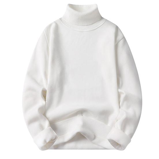 Autumn Winter Men Turtleneck Sweater Long Sleeve Solid Color Slim Fit Fleece Lining Thickened Knitting Tops Jumper