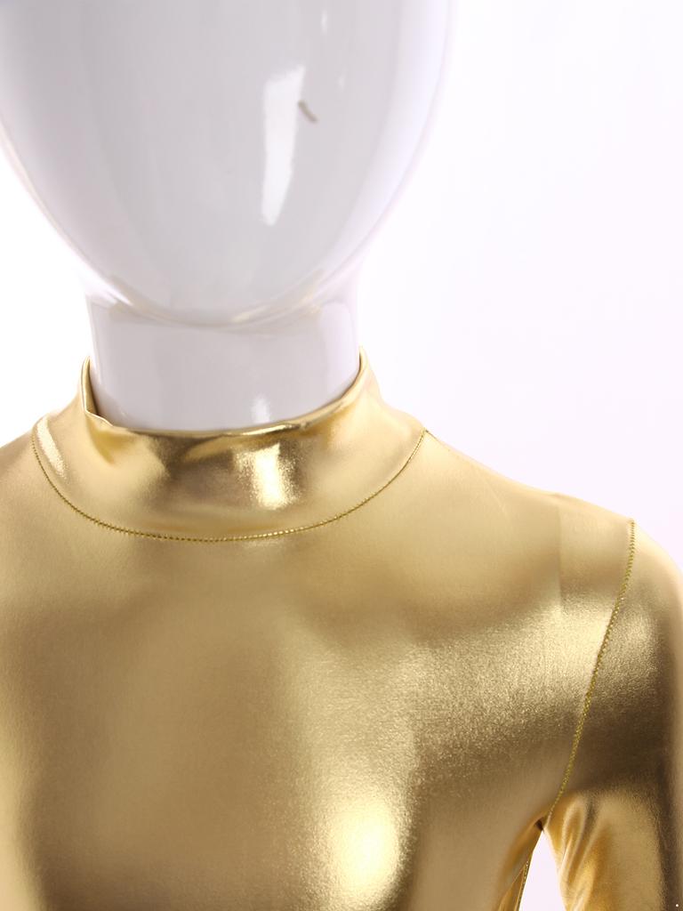 Meisjes jumpsuit met glanzende metallic afwerking, col, lange mouwen en volledige lengte