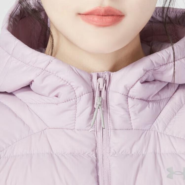 Under Armour Solid Color Sports Windproof Hooded Zipper Down Jacket Women Outerwear Purple 1372648-694