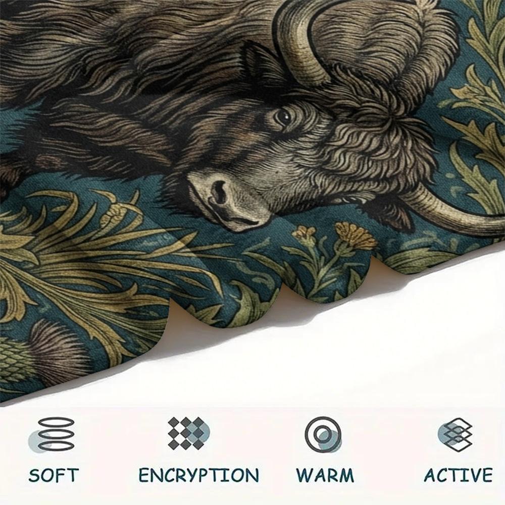 1PC Floral Animals Print FlAannel Blanket, High quality Comfortable for All Seasons, Home Decor, Warmth and Comfort