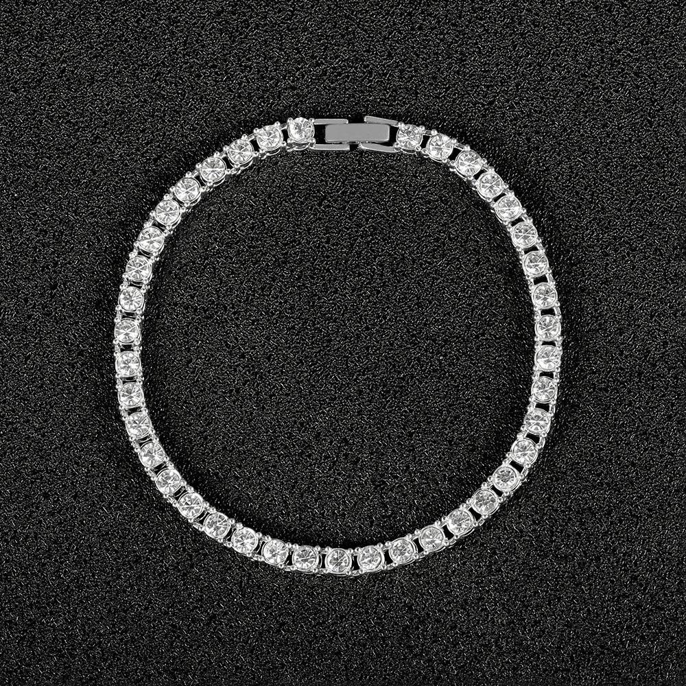 Unisex Hip-Hop Tennis Chain Necklace and Bracelet with Full Diamond Design