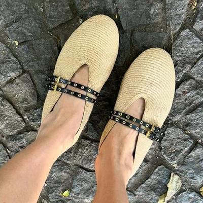 Woven Raffia Mary Jane Ballet Flats Tan Runway Women Shoes Zapatillas De Mujer 2024 Mocasines Designer Tenis Femimino Loafers 43