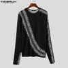 INCERUN Men Spring Long Sleeve Print Undershirts Casual Slim Zipper Hem Tops