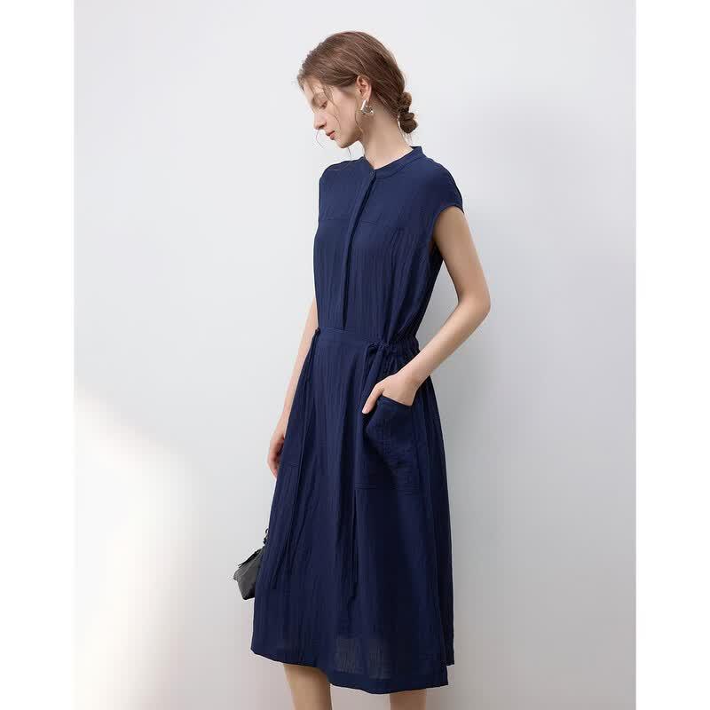 Women's Summer Casual Half-Placket Drawstring Mid-Length Dress