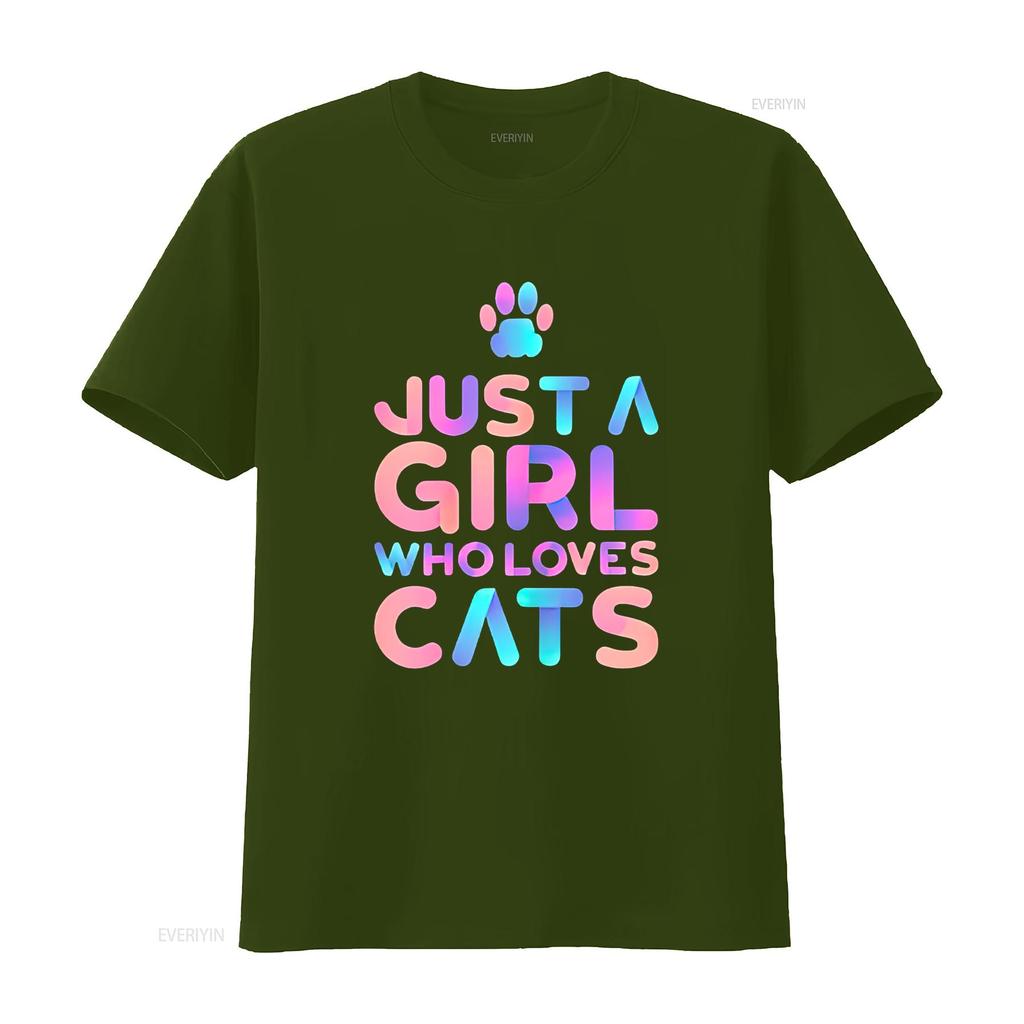 Women S T Shirt Cute Cat Lover Just A Girl Who Loves Cats Print Casual Tops Black Small Vintage Washed Comfortable Stretched