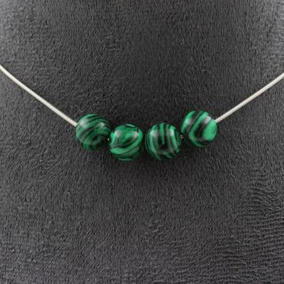 Stones and Minerals. Necklace 4 Malachite Pearls (with Resin) 8 Mm. Steel Chain Necklace Women, Men. Customizable Size.