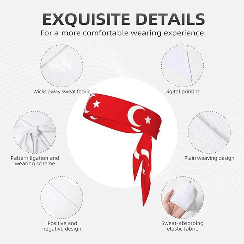 Turkish Flag Headband Sports Sweatband for Men Women Kids - Running Fitness Football Fan Accessories Headwrap