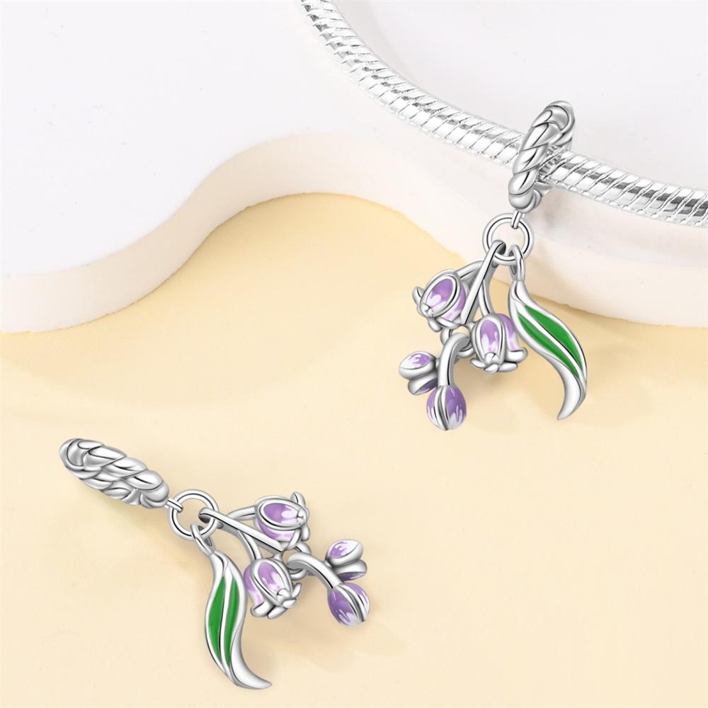 Genuine Copper Charm Luxurious Purple Flowers Bead Fits Bracelets DoItYourself Women Crafting Delicate Gifts Beautiful Exquisite