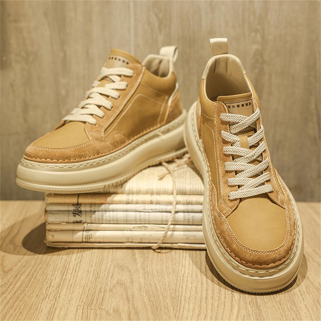Men's shoes autumn platform casual board shoes men's retro leather sports heightening shoes winter shoes soft sole