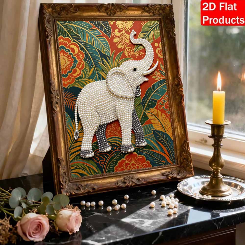 5D Pearl Art Majestic Elephant Floral Design DIY Enamel Inlaid Painting Frameless Wall Decor Handmade Craft Gift for Home Bedroom Living Room