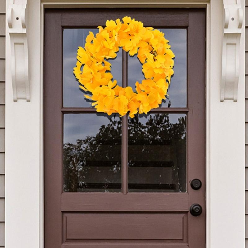 Elegant Thanksgiving Festive Door Decoration 15.75inch Artificial Ginkgo Biloba Leaf Christmas Wreath Fade Resistant