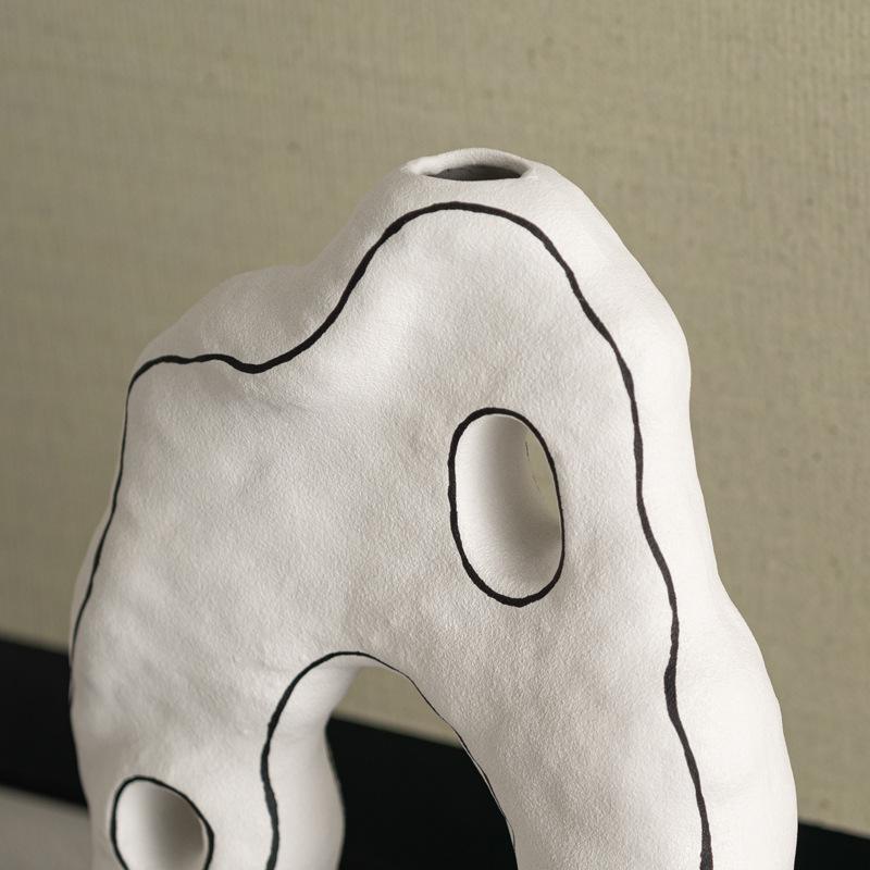 White Ceramic Vase Abstract Ornaments with Irregular Geometric Lines Flower Vase Flower Arrangement Accessories Home Decoration