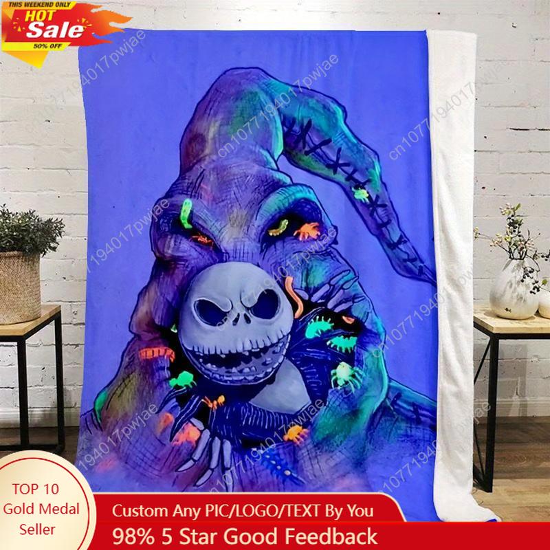 Skeleton Jack and Oogie Boogie Monster PatternPlush Blanket-Soft Seasonal Flannel FleeceThrow, ldeal Custom Blankets 75X95CM