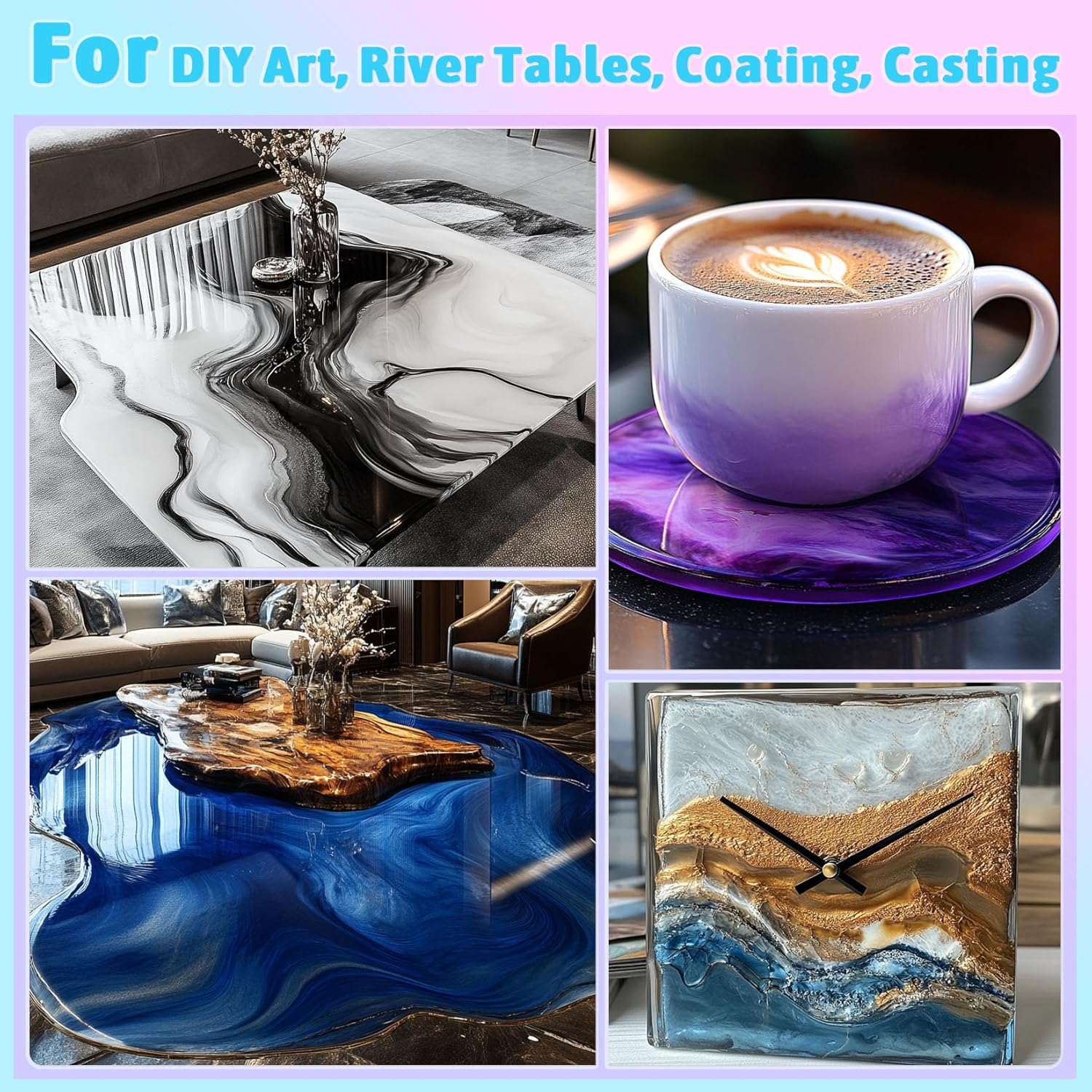 Эпоксидная смола - Набор для кристально чистого покрытия 32 унции, Не желтеет, Без пузырей, Легко смешивается 1:1:2, Двухкомпонентная эпоксидная смола для творчества, рукоделия, изготовления украшений, рек