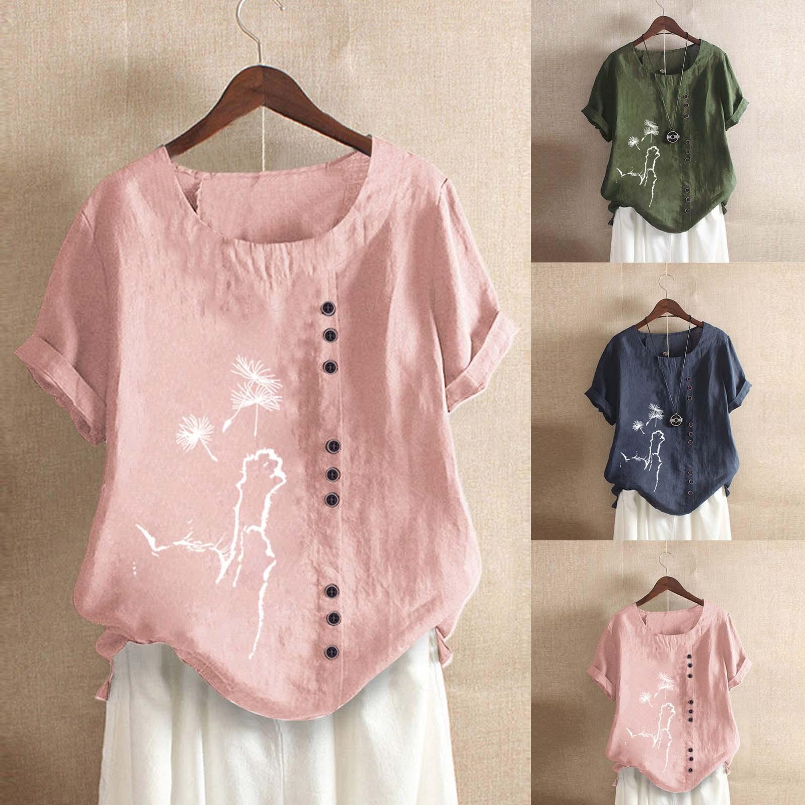 

Women Casual Plus Size Printed Short Sleeve Button Tunic T-shirt Blouse Tops