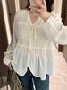 Shuangtian 2026 Spring Plus Size V-Neck Long Sleeve Lace-Up Women's Shirt - Chubby Design 9227