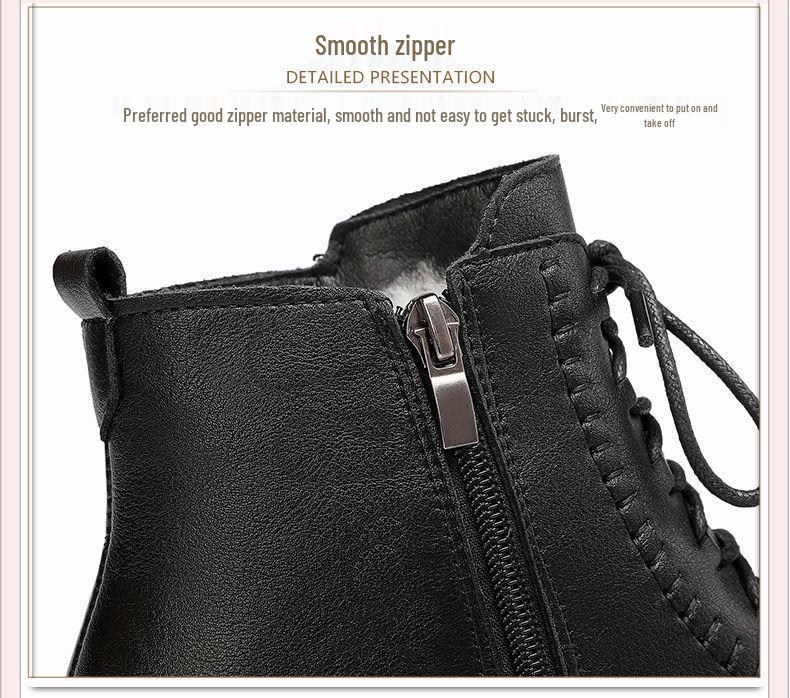 Women's Mid-Calf Winter Cotton Boots: Fleece-Lined, Thick-Soled, Non-Slip, Versatile, Comfortable, Fashionable, Available In Large Sizes.