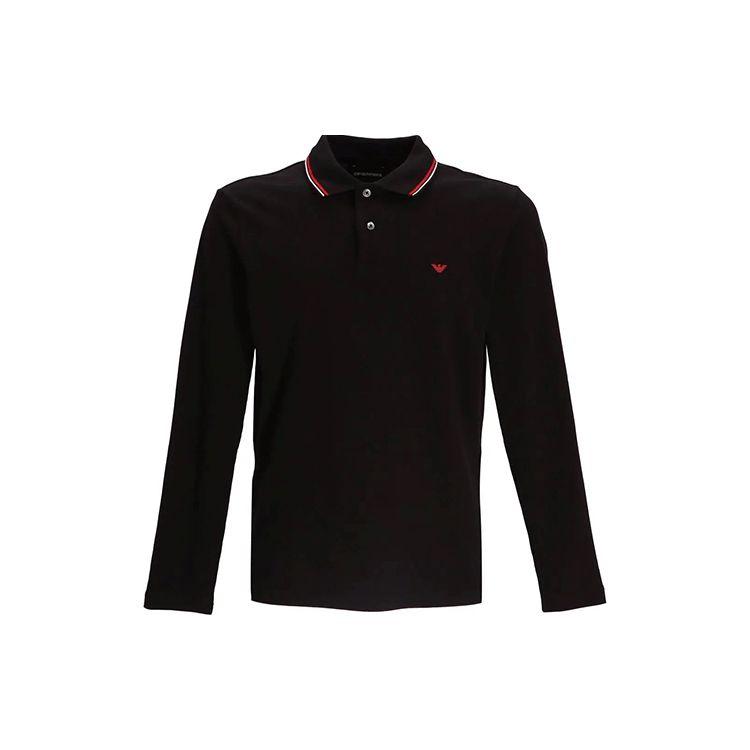 Emporio Armani Logo Embroidered Button Straight Long Sleeve Polo Shirt Men tops Black 8N1FB51JPTZ0999_NG L