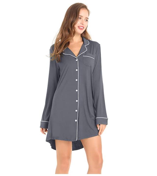 Women's Modal Long-Sleeve Nightgown, Cardigan Style Pajamas, Hot Seller