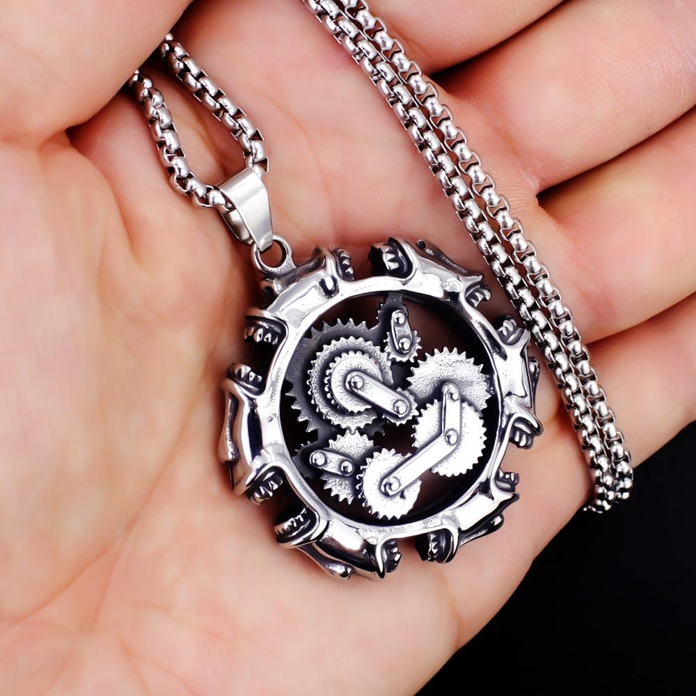 Necklace Retro Mechanical Gear Skull Men's Pendant