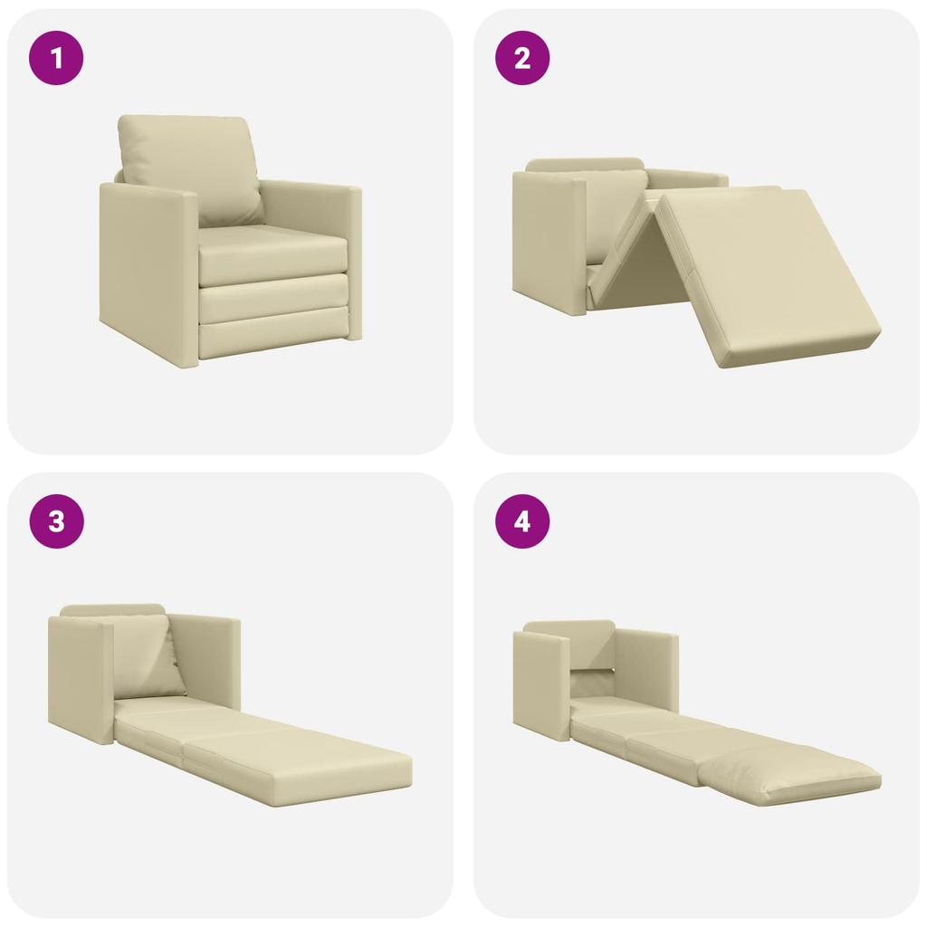 60 Cm Cream Faux Leather Sofa Bed