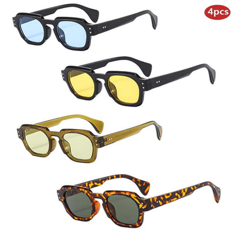 4pcs Fashion Square Sunglasses Women Luxury Brand Sun Glasses Retro Designer Men Trending Black Grey Glasses Shades UV400