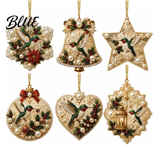 2D Acrylic Santa Flat Holiday Pcs Pearl Christmas Ornaments 6 Art Ornaments Tree Pendant Creative Effect Hanging Decoration for