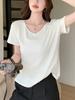 Casual Summer T Shirt For Women With V Neck And Snowflake Cotton Material