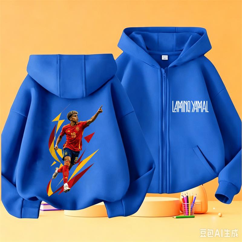 Kids Lamine Yamal Zip Up Hoodie, Boys Football Star Portrait Graphic Front Back Print Hooded Jacket, Casual Sports Sweatshirt