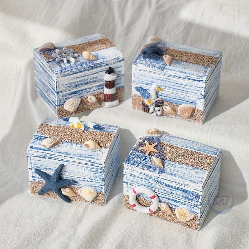 4 pz Scatola portaoggetti in legno mediterraneo Organizzatore per gioielli Piccola scatola in legno dall'Oceano per esposizioni a tema spiaggia Decorazione per la casa