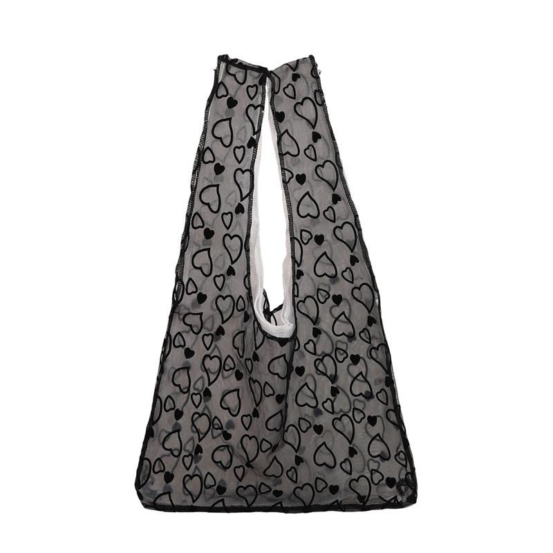 

New textured love mesh yarn shoulder vest bag large capacity design multi-functional use portable small satchel one size fits all чорний