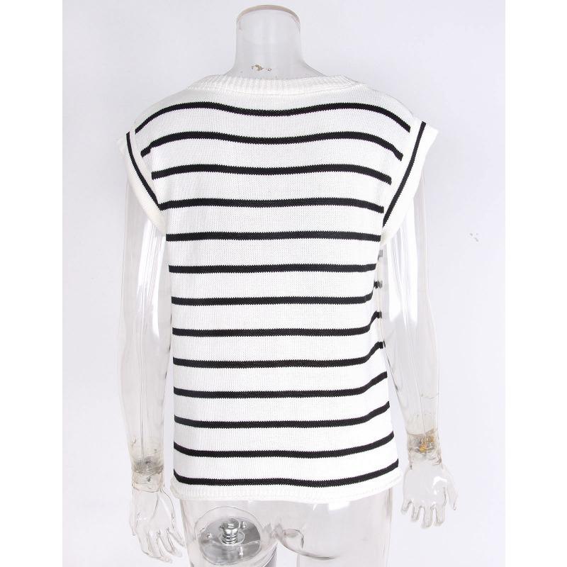 Podzim/zima Dámský pulovr s kulatým výstřihem Pletený Volný Pruhovaný Svetr s krátkým rukávem