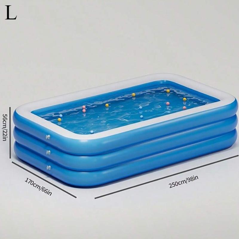 Three Ring Raised and Thickened Single Bottom Square Family Inflatable Swimming Pool Blue and White Large Home Swimming Pools