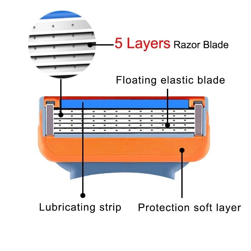 Replacement Shaving Cartridges for Selected 5-Blade Snap-On Razor Handles