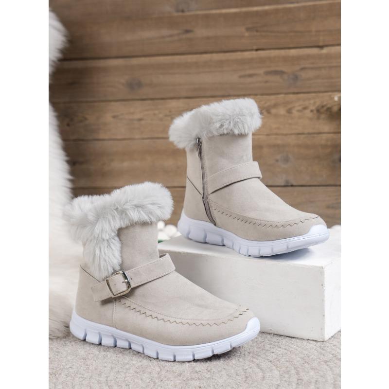 Big Size Casual Snow Boots Female 2025 New Winter Solid Color Short Boots Side Zipper Big Size Female Cotton Shoes
