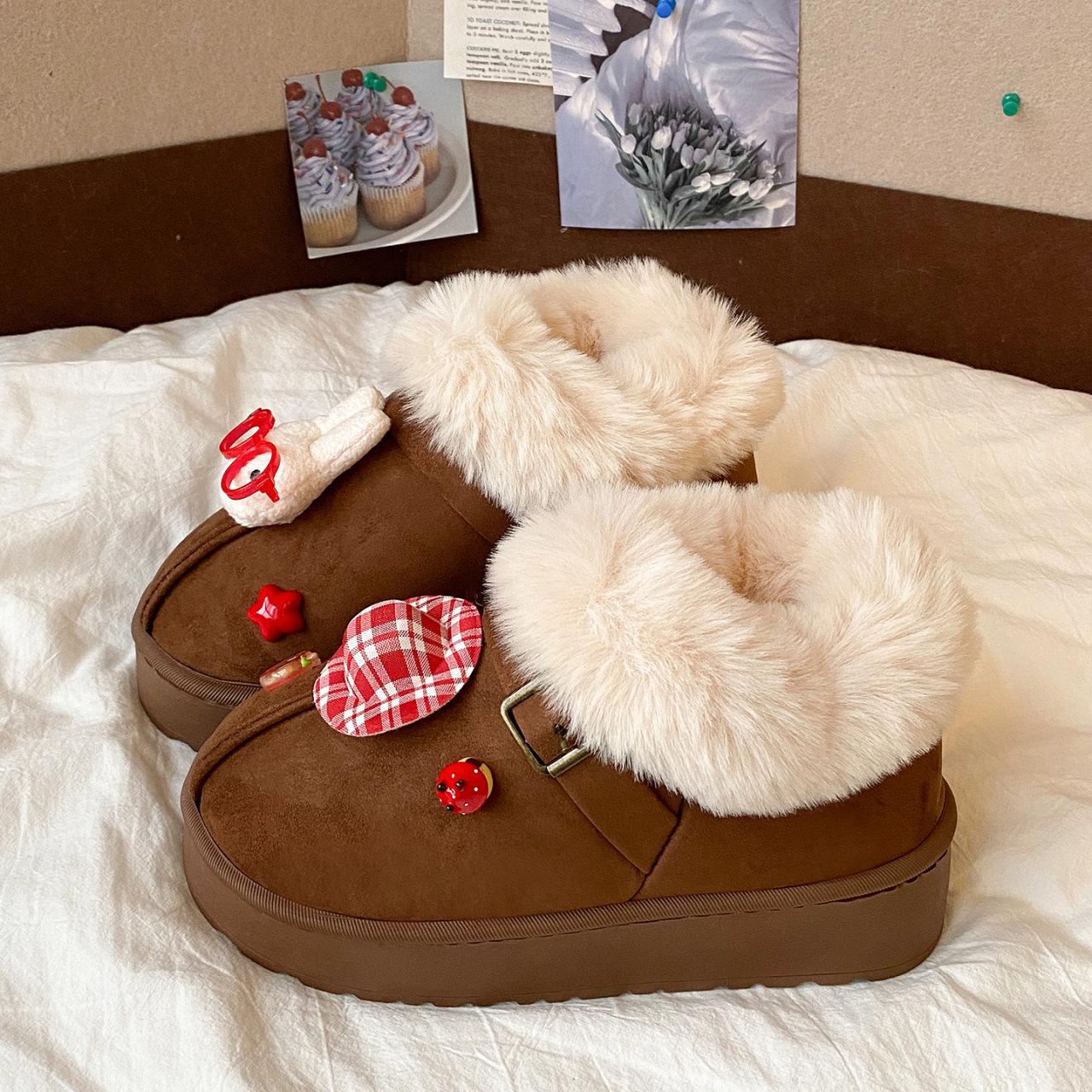 

Женские мультяшные большого размера на мягкой подошве зимние теплые противоскользящие меховые ботинки-дутики на меховой подкладке до щиколотки, противоскользящая спортивная меховая обувь 40/41 коричневый