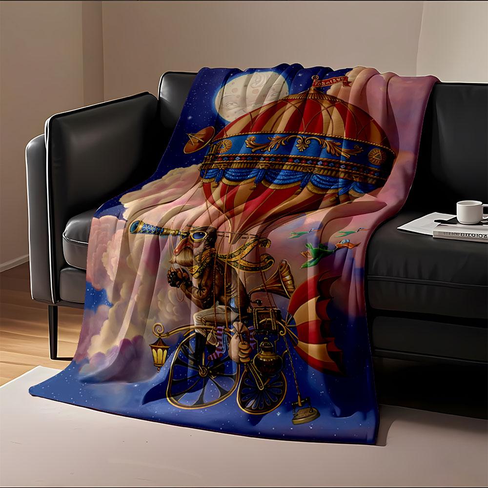 Whimsical Steampunk Balloon Ride for all seasons blanket lunch break throw gift