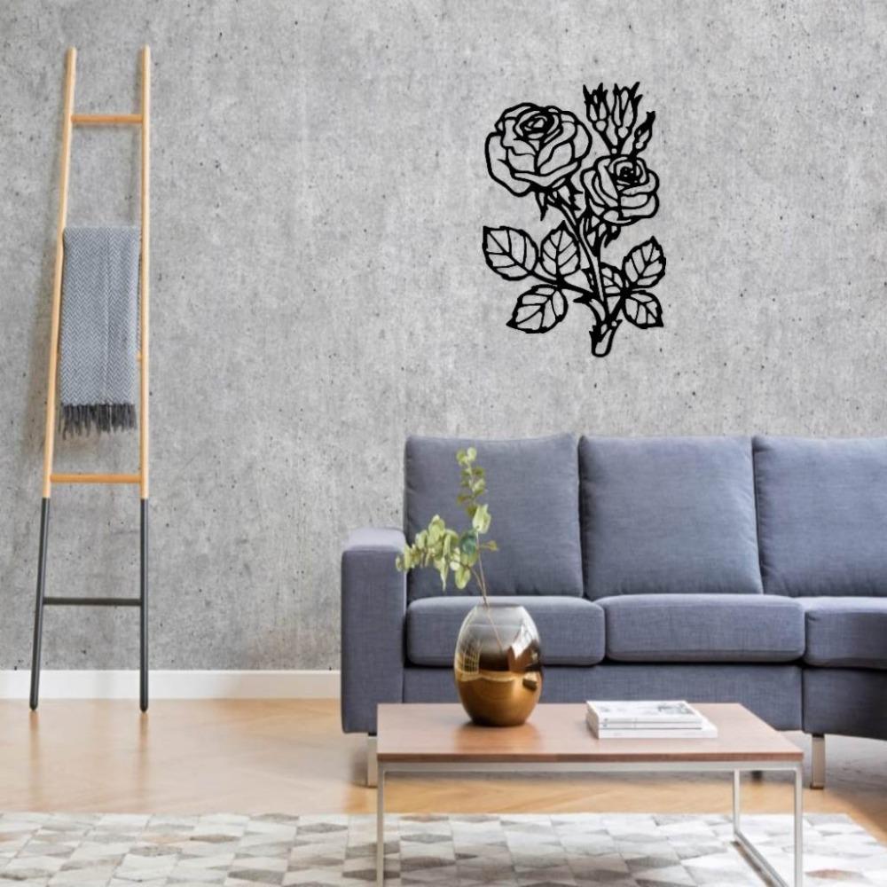 Wrought Iron Metal Wall Art, Elegant Floral Decor for Home Garden Indoor Outdoor, Black Rose Hanging Ornament, Housewarming Gift